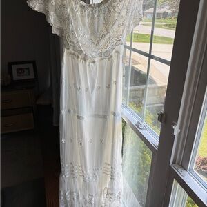 Elegant White Lace  Embroidered Maxi Dress - Maternity